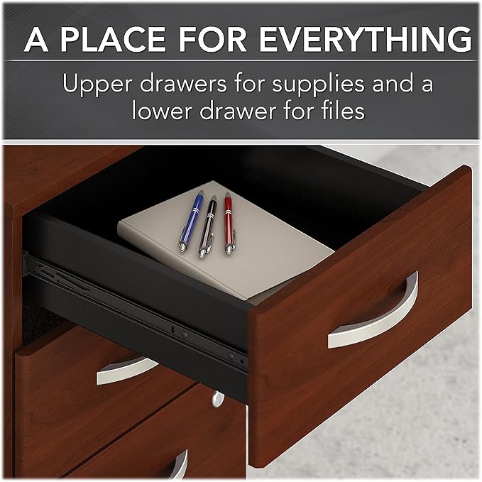 Bush Business Furniture 3 Drawer Mobile File Cabinet - Assembled, Rolling Document Storage for Home or Professional Office, Studio C Collection, Hansen Cherry