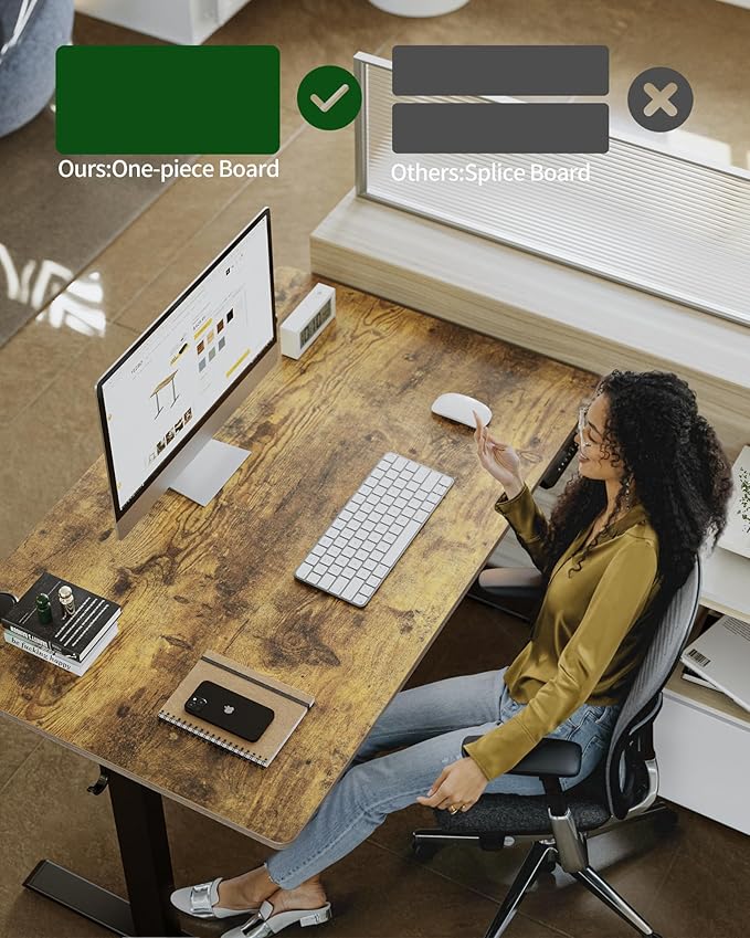 FEZIBO One-Piece Standing Desk Adjustable Height Stand up Home Office Desk, 48x24 Inch Electric Standing Computer Desk, with 4 Memory Presets, Fixable casters, Rustic Brown