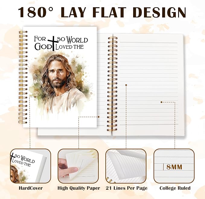 Qabliqo Jesus Christian Spiral Notebooks, Jesus Journals for Writing, Religious Christian Journal for Women Men, for God So Loved the World Bible Notebook for Note Taking, 5.5x8.3 Inch
