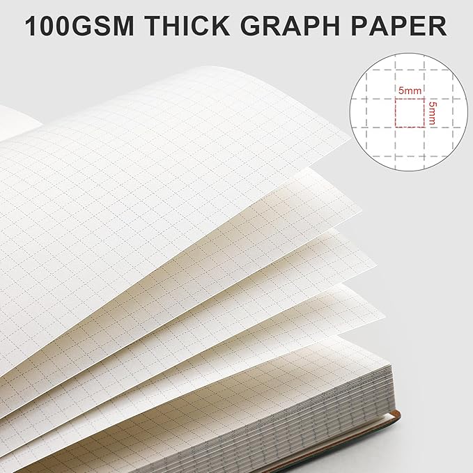 AHGXG Graph Paper Notebook - 320 Pages Grid Paper Notebook Large Journal B5, 100gsm Thick Graph Paper, Leather Softcover, Inner Pocket, 7.6'' X 10''- Green