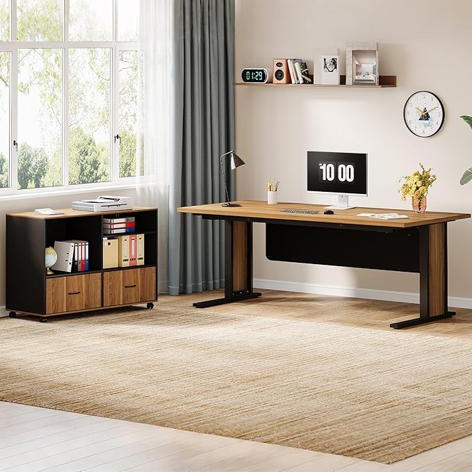 Tribesigns 63" Large Executive Desk L Shaped Computer Desk with File Storage Cabinet, L-Shaped Executive Office Desk Business Desk Set, Computer Desk with Mobile Cabinet for Home Office