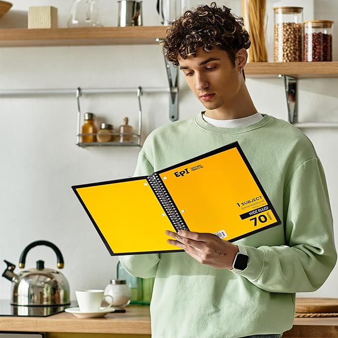 EPI Spiral Notebook | Wide - 70 Sheets, Durable Spiral Binding | 10.5 x 8 in | Classroom Supplies | School, Office, Note Taking, Journaling - 12 Pack