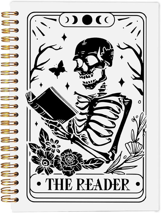 The Reader Tarot Journal Notebook - Book Lovers Readers Gifts, Bookworm Gifts, Gothic Skeleton Notebook Journal, Goth Gifts for Women, Gothic Office Supplies, Spiral Notebook 5.5x8.3