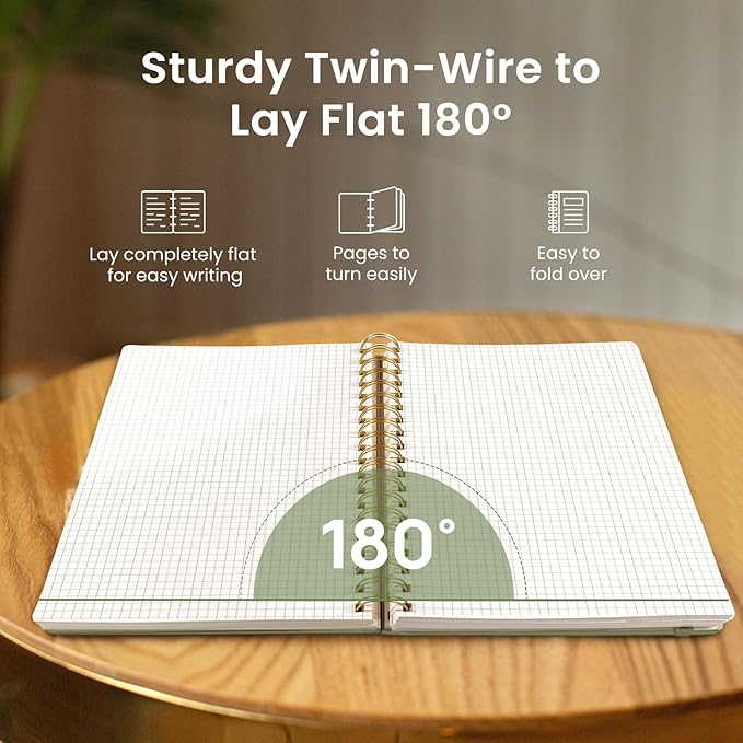 Spiral Graph Paper Notebook Journal for Work, 300 Pages, Thick B5 (7.1"x10") Grid Journals for Women & Writing, Hardcover Notebook for Note Taking, Perfect for Work School Note Taking Business, Green