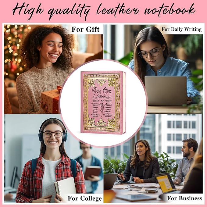 Pink A5 Lined Leather Journal Notebook,Inspirational Christian Gifts Hardcover Executive Notebooks for Men Women,200 Pages 100 Gsm Thick Ruled Paper Daily Diary for School,Family ,Friends,Work (You Beautiful Pink)