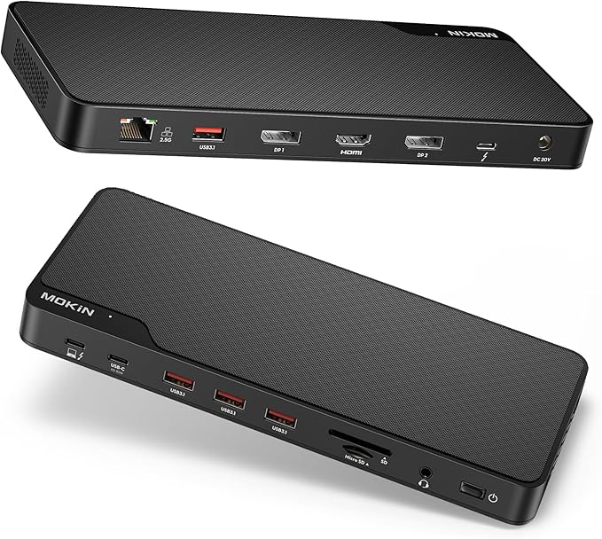 MOKiN Thunderbolt 4 Dock - 16 Ports, Laptop Docking Station Dual Monitor for MacBook, Docking Station 3 Monitors for Windows with 150W DC Power,TB4 Cable,2.5 Gigabit Ethernet（Thunderbolt™ Certified）
