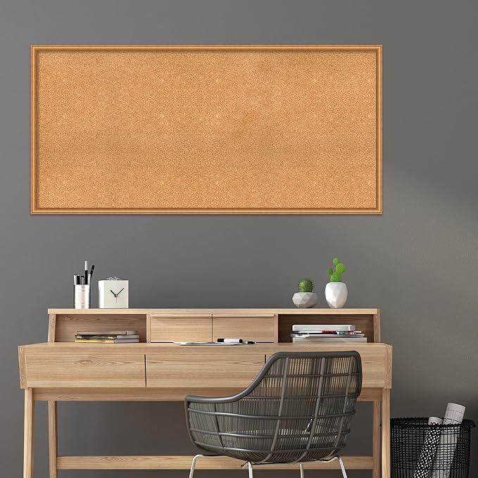 Amanti Art Natural Cork Board for Wall, 30x62 Vision Board with Bronze Frame, Oversize Corkboard Office Decor for Home Organization, Casual Corkboard Pinboard to Display Items for Home Organization