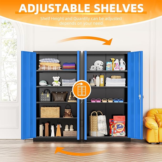 INTERGREAT Storage Cabinet,72”H Garage Steel Locking Cabinets with Doors and 4 Adjustable Shelves, Tall Lockable File Tool Cabinet for Home Office, Metal Classroom Cabinets Basement, Black-Blue