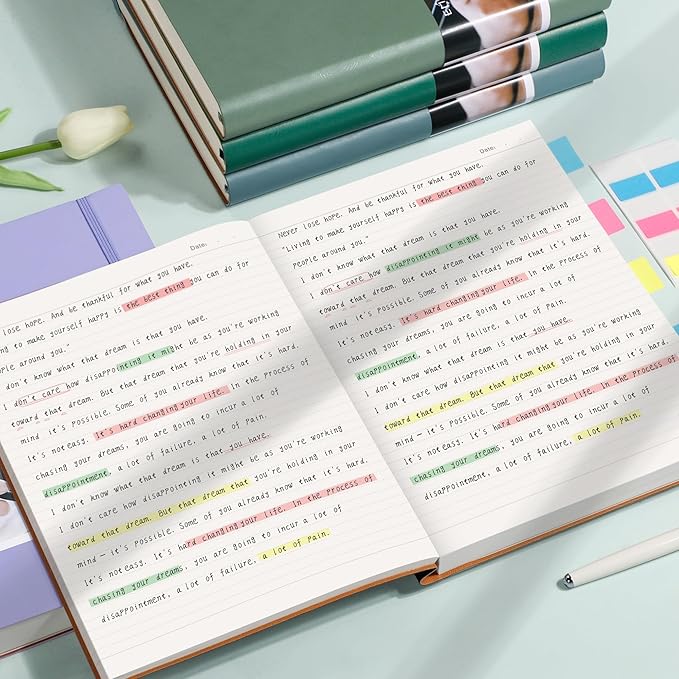 EMSHOI B5 College Ruled Notebook Journal - 400 Pages (200sheets), 7mm Spacing & Vegan Leather Cover for Work, School, Bible Study, Bullet Journaling - with Sticky Notes, Pocket & Pen Holder- GrayBlue