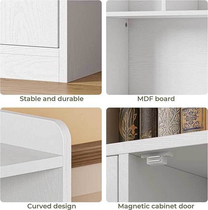 IRONCK Bookshelves and Bookcase, 6 Tiers Large Bookshelf with 4 Doors, Floor Standing Tall Display Storage Shelves for Home Office, Living Room, Bedroom, White