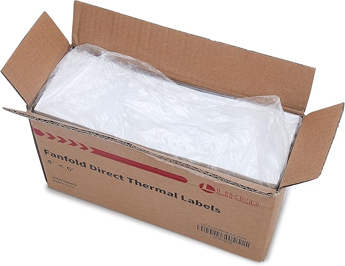 L LIKED 2500 Fanfold 4" x 6" Direct Thermal Labels, with Perforated line for Thermal Printers - Compatible with Zebra & Rollo Printer (4" x 6" - 2500 Labels)