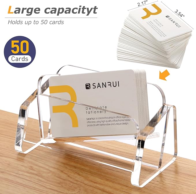 SANRUI Acrylic Business Card Holder for Desk, 1 Tier Clear Tilt Business Name Card Display Holders Stand Storage Organizer Fits 50-60 Business Cards (Horizontal, 1-Slot)