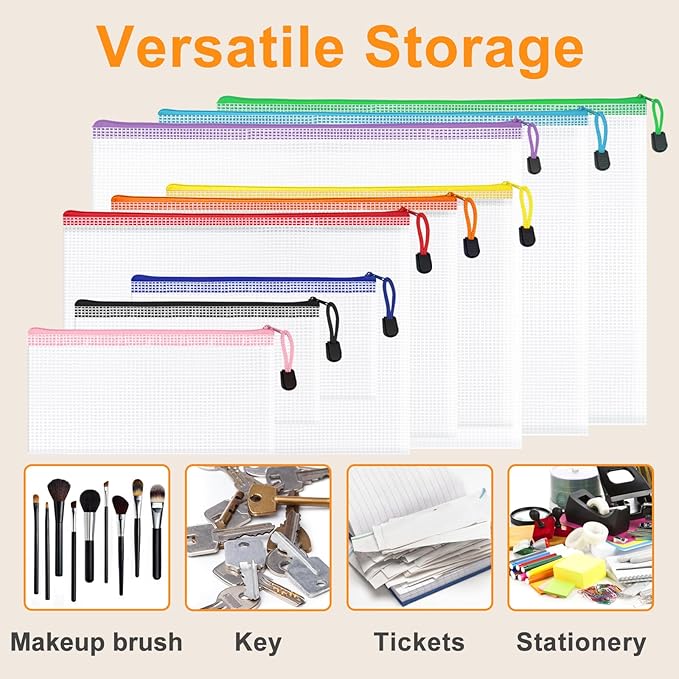 100Pack Mesh Zipper Pouch Bags, Waterproof A4 Letter Size Document Zipper Pouches for Storage, Teacher School, Toys, Puzzle, Office, 10 Colors