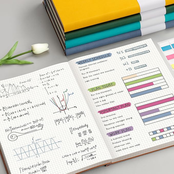 AHGXG Graph Paper Notebook - Grid Paper Notebook Large A4 8.5''×11'', 320 Pages Thick Journal, 100gsm Thick Graph Paper, Leather Softcover, Inner Pocket - Cyan