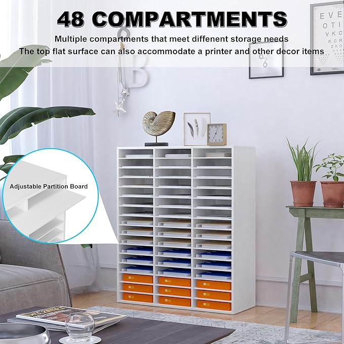 Mail Sorter Wood Literature Organizer, Student Mailbox for Classroom, Desktop Bill Paper Organizer for Office Home School, 48 Compartments, Black