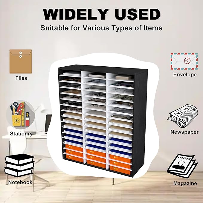 Mail Sorter Wood Literature Organizer, Student Mailbox for Classroom, Desktop Bill Paper sorter for Office Home School, 48 Compartments, White