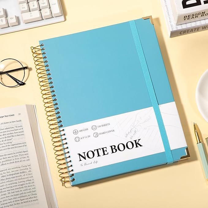 FLYING EAGLE Blue Spiral Notebook College Ruled 8.5 X 11 with Tab Stickers Large Hardcover Notebooks for School Supplies A4 Note Book Journal Notebooks for Work Note Taking Office, 200 Pages