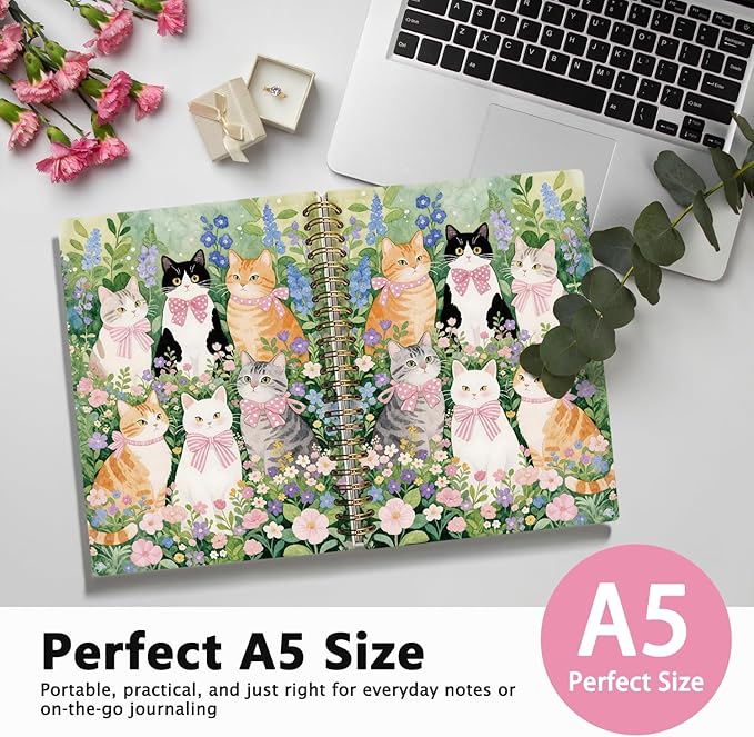 LIANHW Coquette Cute Pink Bow Cats Notebook for Women Girls, Cute Preppy Aesthetic School Supplies, Cat Lover Gifts, Coquette Pink Bow Hardcover Lined Notebook 5.5 x 8.3