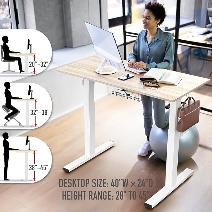 SHW 40-Inch Electric Height Adjustable Standing Desk with Drawer, Memory Preset and Cable Management Tray, Maple