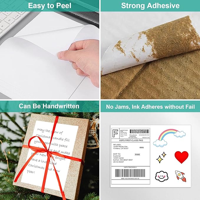 MFLABEL Half Sheet Shipping Labels (8.5" x 11") - 300 Self-Adhesive Labels for Laser/Inkjet Printers | 2-UP Design for FedEx, UPS, Amazon FBA | Matte Finish No-Jam Labels + 12 Free Fragile Stickers