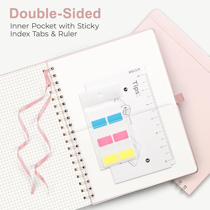 RETTACY Graph Grid Paper Notebook, 110 Pages, A4 Large Size (8.5'' × 11''), 5 Squares per Inch, Leather Hardcover, 100 GSM Thick Paper, for School, Students, Math, Engineering (Rose Gold)