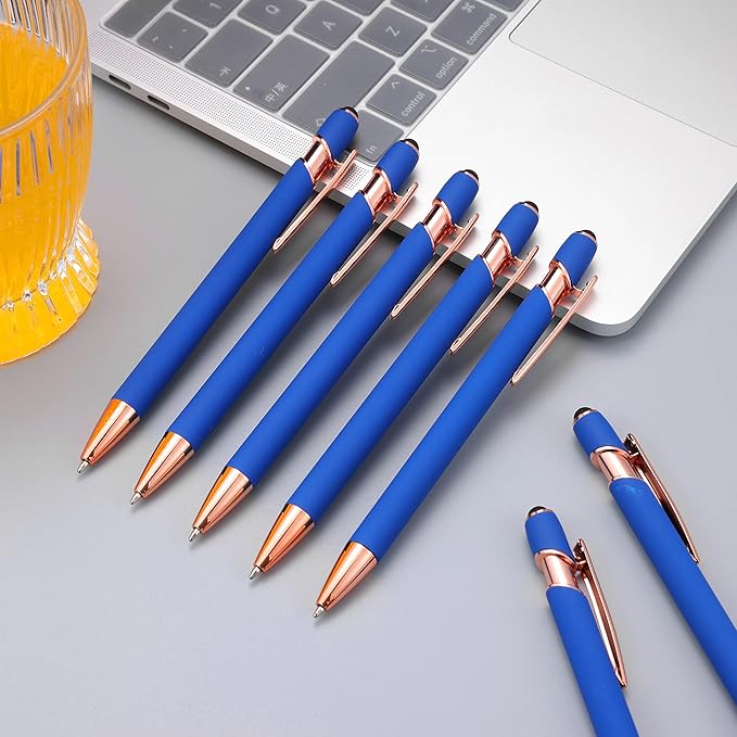 12 PCS 2 in 1 Stylus Ballpoint Pen with Stylus Tip, 1.0 mm Black Ink Metal Pen Stylus Pen for Touch Screens (Rose Gold & Light Blue)
