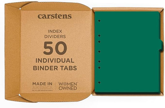Carstens - Heavy Duty Plastic Ring Binder Dividers, Side Tab, 1/9 Cut, Tab 4 Position, US Letter, Green, Case of 50, (2618-04CS) - Ideal Medical Chart Dividers or Index Tabs for 3 Ring Binders