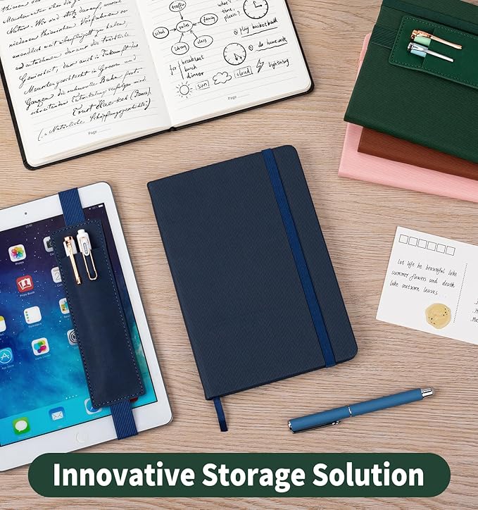 Lined Journal Notebook for Work, A5 Leather Notebook with Pen Holder, 100GSM/160 Pages Thick Paper, Daily Journals for Writing, School, Note Taking, Business, Travel, College Ruled