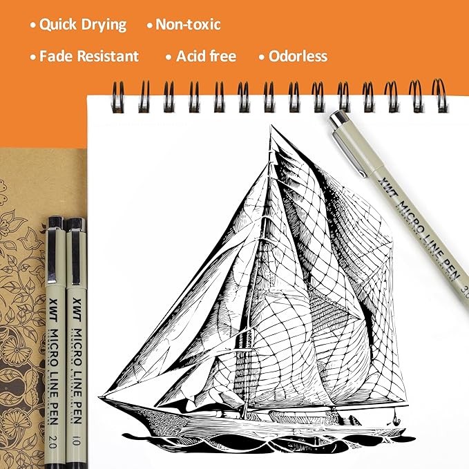 16pcs Fineliner Micro Drawing Art Pens, Black Waterproof Pigment Ink Set for Artists, Sketching, Manga, Watercolor, Calligraphy, and Detail Outlining Archival Quality Inking Markers