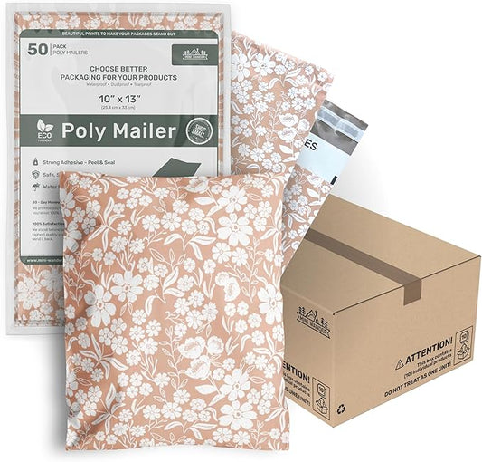 Poly Mailers 10x13 Inch 500 Pack Medium Shipping Bags Strong Thick Mailing Envelopes | Self Sealing Adhesive | Waterproof & Tear Resistant | Small Business Packaging for Clothing - Floral Dusty Pink