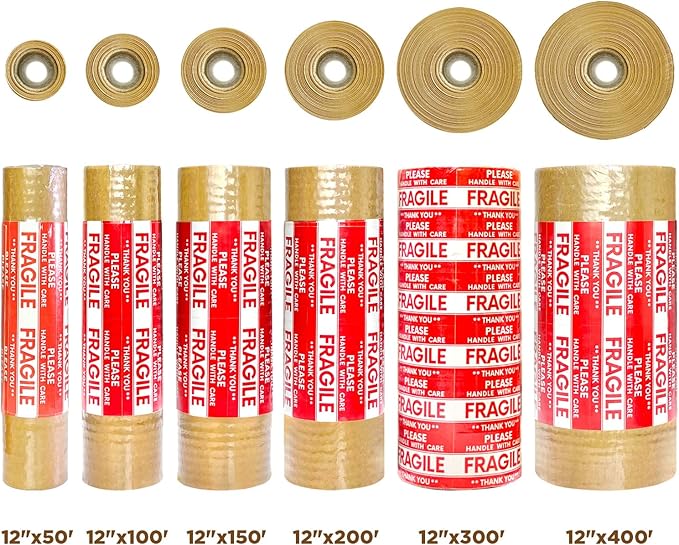 Honeycomb Packing Paper, 12"x50' Red | Perforated Honeycomb Packing Paper Recyclable Moving Supplies for Shipping & Moving | Plastic-Free Alternative to Bubble Cushion Wrap with 36 Fragile Stickers