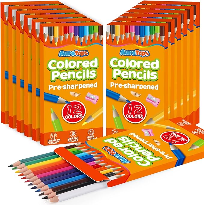 12 Pack Colored Pencils,144 Count Pre-Sharpened Colored Pencils Bulk,12 Color Pencil for Classroom Prizes Gifts,Back to School Supplies,Coloring Pencil Art Supplies for Kids