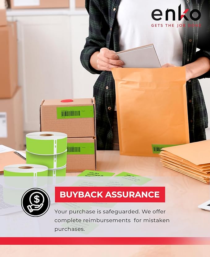 enKo [6 Rolls, 2100 Labels] Address, Shipping & Barcode Labels 30252 - Green (1-1/8" x 3-1/2") Compatible for Dymo LabelWriter & Rollo Printer