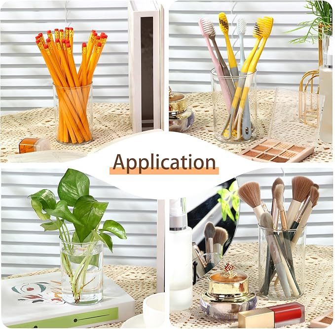 Crtiin 20 Pack Clear Acrylic Pen Holder Makeup Brush Round Pencil Holder for Desk Pen Cups Desk Organizers and Storage Desktop Stationery Organizer for Office School Home Supplies