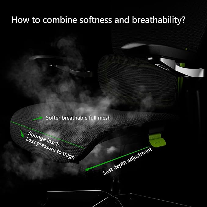 Ergonomic Office Chair, Mesh Home Office Desk Chair with Adaptive Lumbar Support, Gaming Chair with Headrest, 5D Armrest,90-130°Tilt, BIFMA Certified, Model Zen (Green)