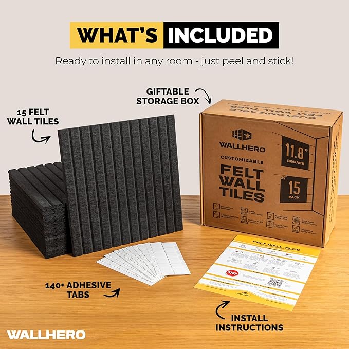 Large Bulletin Board, Tack Board, 59"x36" | 15 Pack | Wall Pin Board, Cork Board Alternative for Walls, Tablero de Corcho para Pared, Cord Board for Wall (Black Slats)