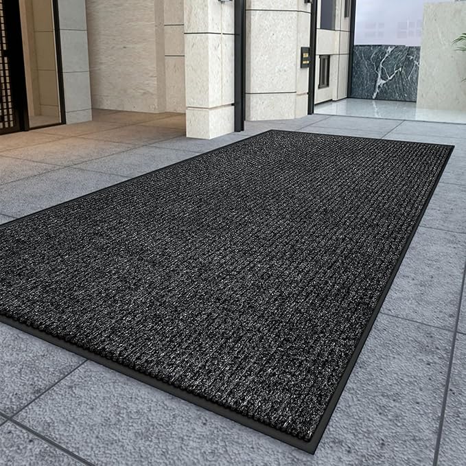 Kuyal Front Door Mat, 4'x6' Indoor Outdoor Entrance Mat, Commercial Floor Mats Inside Outside Entrance, Heavy Duty Durable Welcome, Rubber Backing Non Slip Outdoor Mats for Entryway,Black