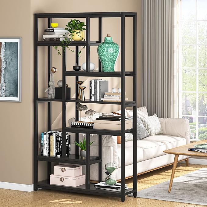 Tribesigns 79 Inch Extra Tall Bookshelf, 7-Tier Vintage Bookcase, Industrial 10-Shelf Open Storage Shelves Display Shelves Organizer for Home Office