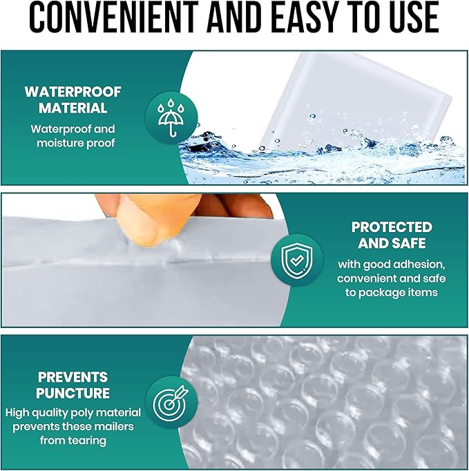 Levex - #6 12.5" x 19" [100 Pack] Poly Bubble Mailers, Padded Envelope Mailers, Packing Envelope & Mailing Bags for Shipping