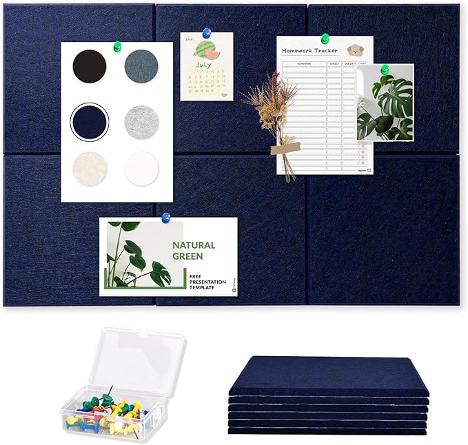 Large Cork Board for Wall with Pins, 36" x 24" Bulletin Board Self-Adhesive Pin Board | Customized 6 Packs Felt Tiles for Office Home Wall Decor, Navy