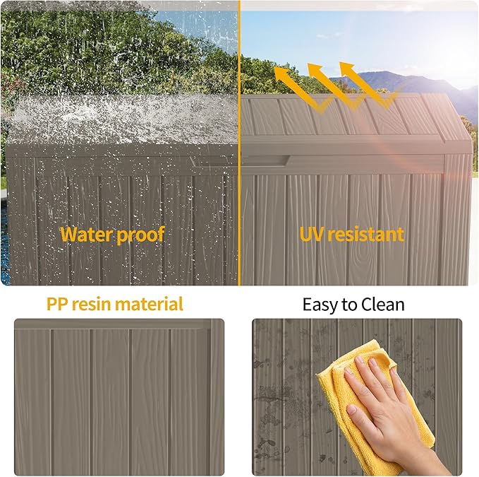 180 Gallon Outdoor Storage Box Waterproof Lockable Resin Deck Box Large, Patio Storage Bin for Pool Accessories Cushion Furniture, Garden Tools, UV-Resistant Outside Delivery Grey