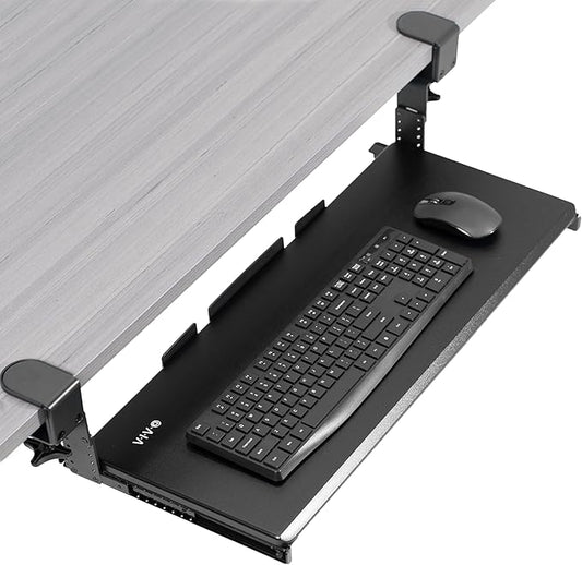 VIVO Large Height Adjustable Under Desk Keyboard Tray, C-clamp Mount System, 27(33 Including Clamps) x 11 inch Slide-Out Platform Computer Drawer for Typing, Black, MOUNT-KB05HB