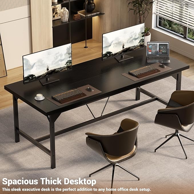 Unikito 63 Inch Computer Desk, Sturdy Large Office Desks, Premium 2 Person Long Desk, Super Thick Study Writing Gaming Table, Modern Computer Table for Home Office Workstation, Easy to Assemble, Black