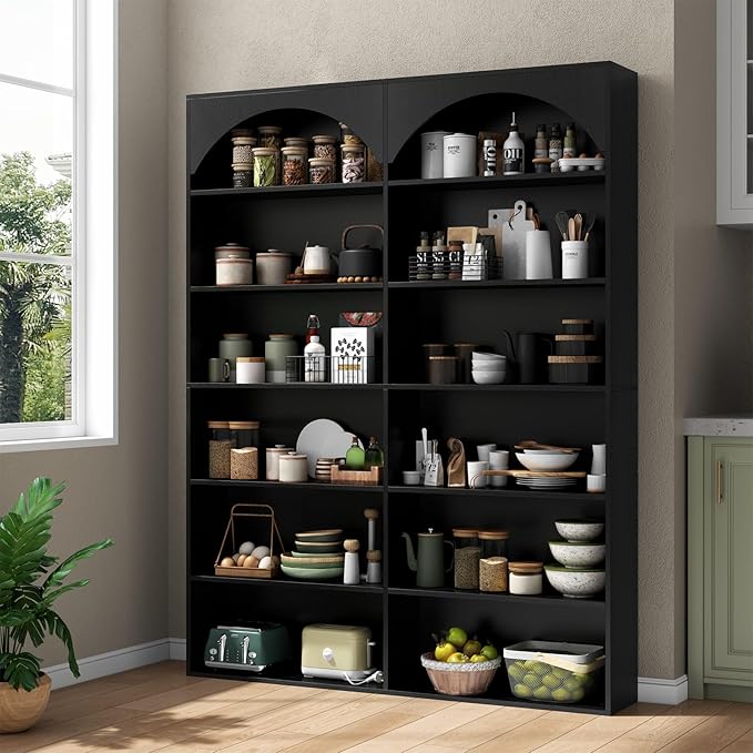 70.8’’ Tall Bookshelf and Bookcase, 7-Tier Double Wide Bookcase Modern Large Open Display Shelves with Curved Baffle for Home Office Living Room (Black)