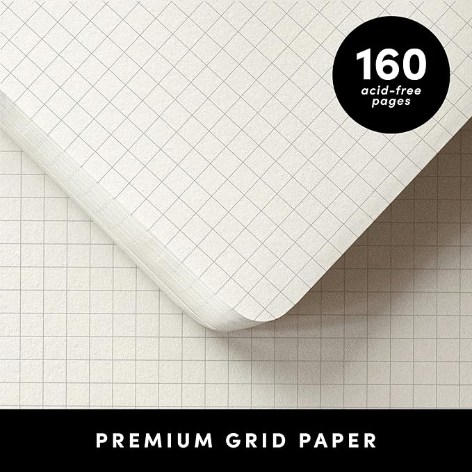 PAPERAGE Graph Paper Journal Notebook, (Navy), 160 Pages, Medium 5.6 in x 8 in - 100 GSM Thick Paper – Hardcover Grid Notebook for Work or School
