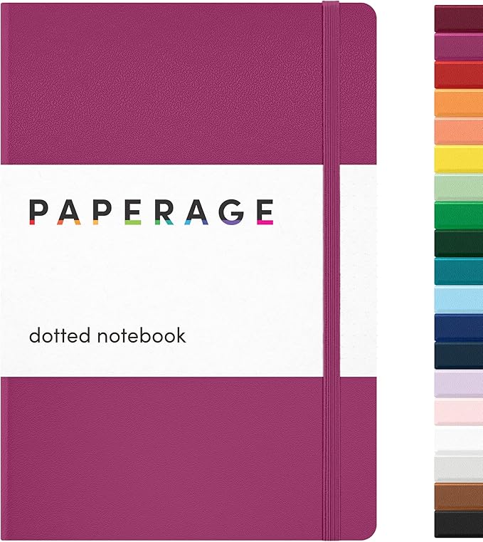 PAPERAGE Dotted Journal Notebook, (Raspberry), 160 Pages, Medium 5.6 in x 8 in - 100 GSM Thick Paper – Hardcover Journaling Notebook for Work, School & Bullet Journaling