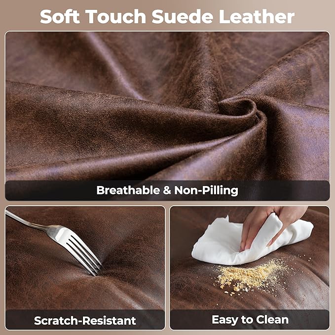 ovios Ergonomic Home Office Chair, Mid-Century Modern Faux Leather Chairs with Padded Armrests, Comfy High Back Swivel Rolling Executive Computer Armchair (Dark Brown, Suede Leather)