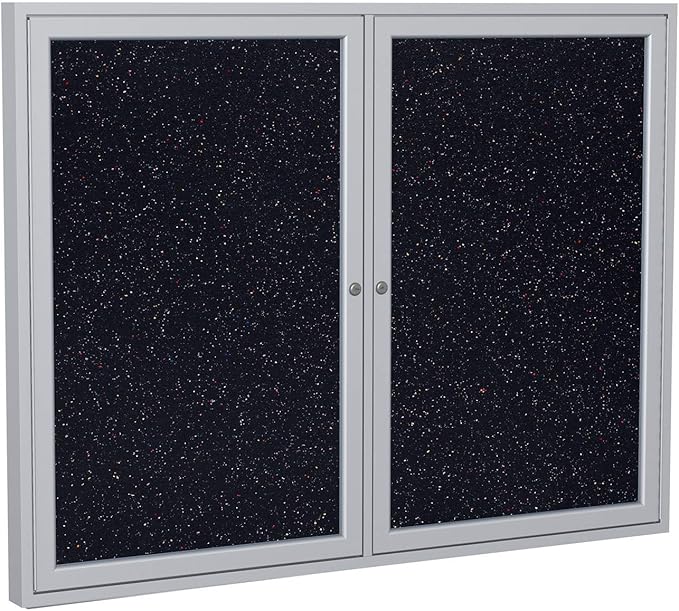 Ghent 36" x 48" 2-Door indoor Enclosed Recycled Rubber Bulletin Board, Shatter Resistant, with Lock, Satin Aluminum Frame, Confetti (PA234TR-CF) ,Made in the USA