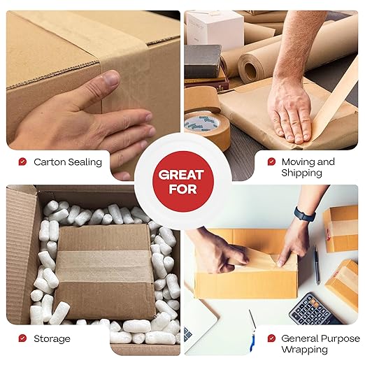 IDL Packaging 3" x 375 feet Reinforced Water-Activated Kraft Gummed Tape 70lb Thickness (Pack of 8) - Secure Paper Packing Tape for Secure Carton Sealing - Heavy-Duty for All Conditions, Brown