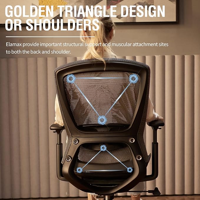 ELABEST Mesh Office Chair,Ergonomic Computer Desk Chair,Sturdy Task Chair- Adjustable Lumbar Support & Armrests,Tilt Function,Comfort Wide Seat,Swivel Home Office Chair (Grey)